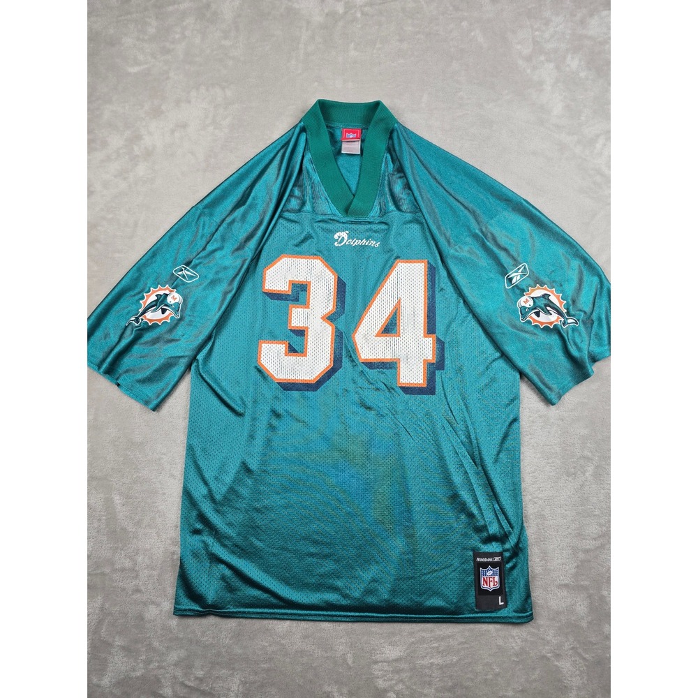 Reebok Ricky Williams Jersey Mens L Teal Miami Dolphins #34 Mesh V-Neck *Stained